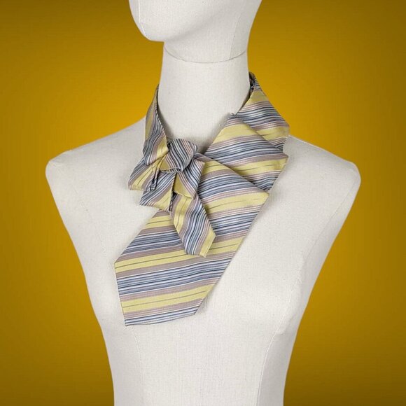 Women's Yellow And Blue Striped Ascot Scarf. - Picture 1 of 7